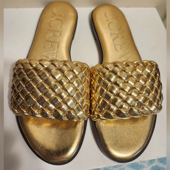 Brand New J. Crew &quot;Georgina&quot; Gold Woven Leather Padded Sandals Sz.7 Ret.$175