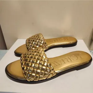 Brand New J. Crew &quot;Georgina&quot; Gold Woven Leather Padded Sandals Sz.7 Ret.$175