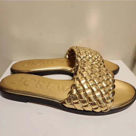 Brand New J. Crew &quot;Georgina&quot; Gold Woven Leather Padded Sandals Sz.7 Ret.$175