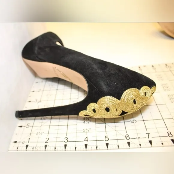 BRIAN ATWOOD DESIGNER PLATFORM PEEP TOE HEELS WITH PLATFORM. SUEDE &amp; LEATHET