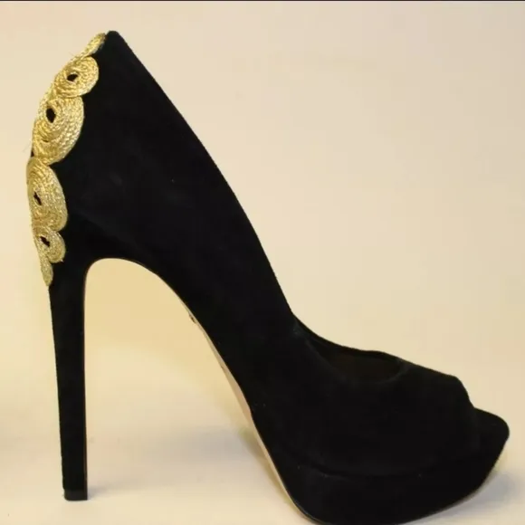 BRIAN ATWOOD DESIGNER PLATFORM PEEP TOE HEELS WITH PLATFORM. SUEDE &amp; LEATHET
