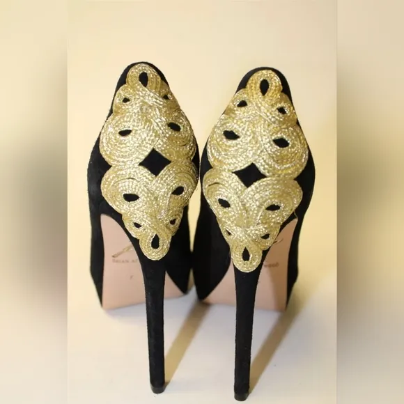 BRIAN ATWOOD DESIGNER PLATFORM PEEP TOE HEELS WITH PLATFORM. SUEDE &amp; LEATHET