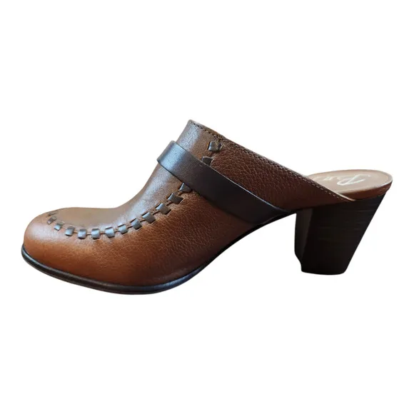 Brighton womens mules shoes sz 8 brown silver slip on heel clog leather
