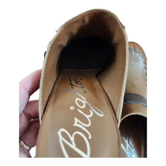 Brighton womens mules shoes sz 8 brown silver slip on heel clog leather