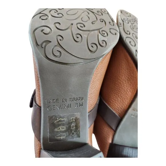 Brighton womens mules shoes sz 8 brown silver slip on heel clog leather