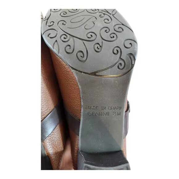 Brighton womens mules shoes sz 8 brown silver slip on heel clog leather