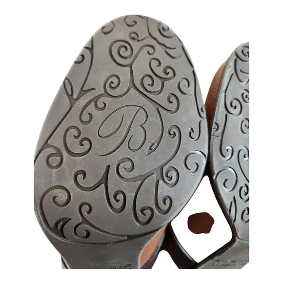 Brighton womens mules shoes sz 8 brown silver slip on heel clog leather