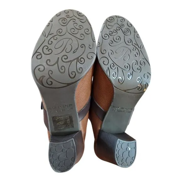 Brighton womens mules shoes sz 8 brown silver slip on heel clog leather