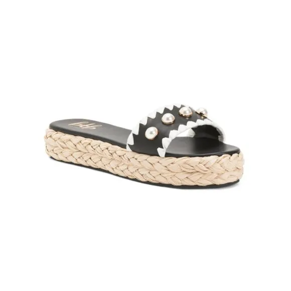 BTB LOS ANGELES Black/White Raquel Faux Pearl Espadrille Sandals
