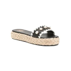 BTB LOS ANGELES Black/White Raquel Faux Pearl Espadrille Sandals