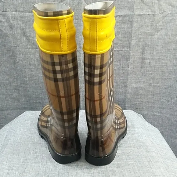 Burberry Wharton Haymarket classic check tall rainboot  women's sz 38