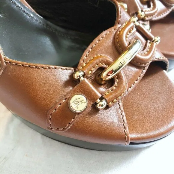 BURBERRY Women’s Sz 39 US 8.5 Carmel Brown Equestrian Style Sling Back Heels