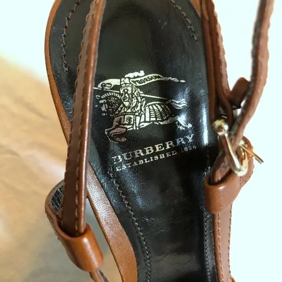 BURBERRY Women’s Sz 39 US 8.5 Carmel Brown Equestrian Style Sling Back Heels