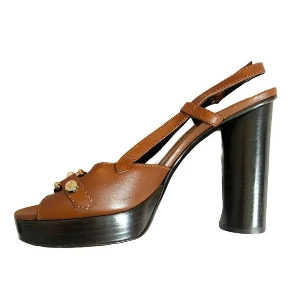 BURBERRY Women’s Sz 39 US 8.5 Carmel Brown Equestrian Style Sling Back Heels