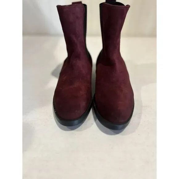 Burgundy Wine Emanuele Crasto Mid Calf Italian Leather Suede Pull-On Boots (NWT)