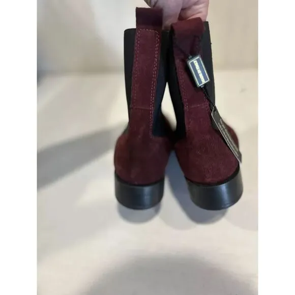 Burgundy Wine Emanuele Crasto Mid Calf Italian Leather Suede Pull-On Boots (NWT)