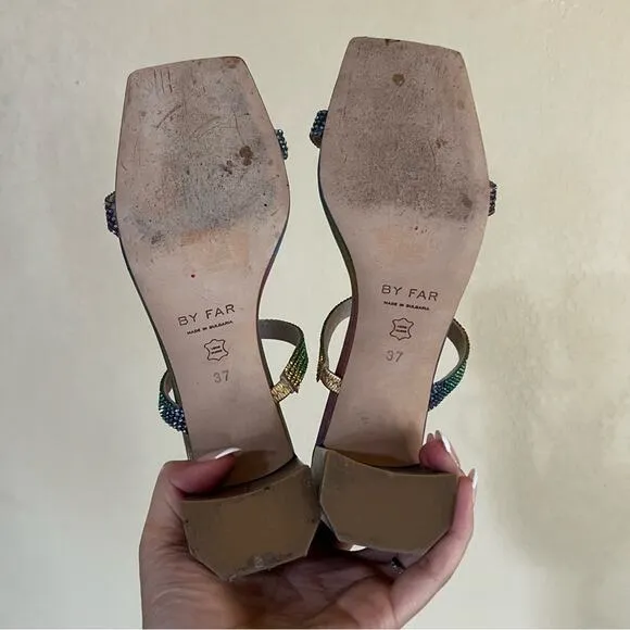 By Far Tanya multicolor rainbow iridescent crystal heeled mule sandal 37/7