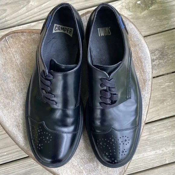 Camper TWINS Black Leather Lace-up Oxford Shoe EU 41 Mens Size 8 Women's Size 10