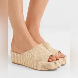 Carrie Forbes KARIM Woven Rafia Shoes Sandals 38 7.5 8