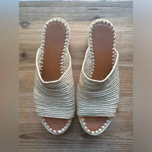 Carrie Forbes KARIM Woven Rafia Shoes Sandals 38 7.5 8