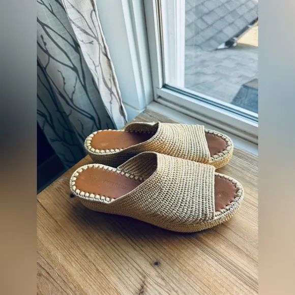 Carrie Forbes KARIM Woven Rafia Shoes Sandals 38 7.5 8