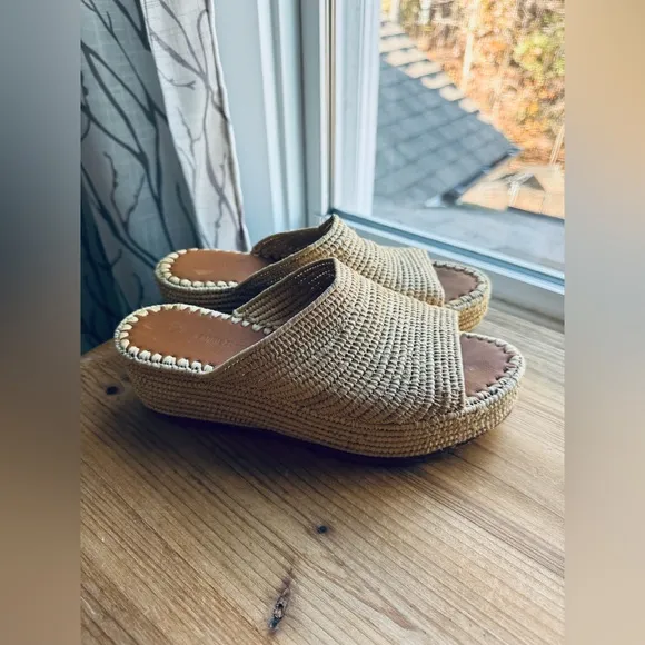 Carrie Forbes KARIM Woven Rafia Shoes Sandals 38 7.5 8