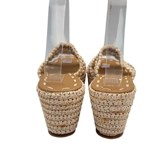 Carrie Forbes Said Raffia 3 Strap Neutral Gray Open Toe Espadrille Wedge Sandals