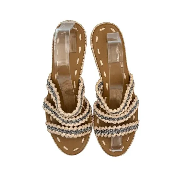 Carrie Forbes Said Raffia 3 Strap Neutral Gray Open Toe Espadrille Wedge Sandals