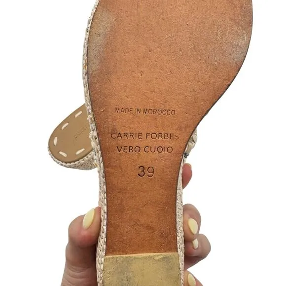 Carrie Forbes Said Raffia 3 Strap Neutral Gray Open Toe Espadrille Wedge Sandals