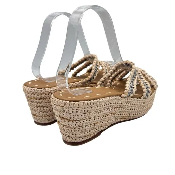 Carrie Forbes Said Raffia 3 Strap Neutral Gray Open Toe Espadrille Wedge Sandals