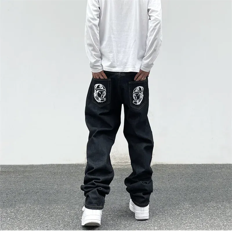 Casual Loose Black Denim Trousers Streetwear