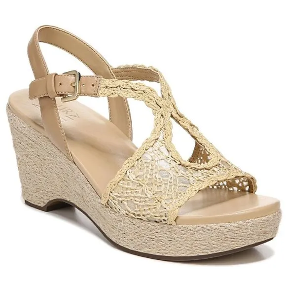 Catalina Womens Faux Leather Cut-Out Wedge Sandals