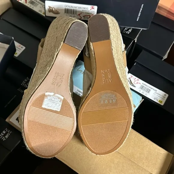 Catalina Womens Faux Leather Cut-Out Wedge Sandals