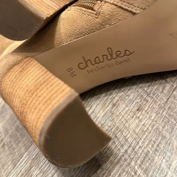 Charles David tall suede leather nude tan heeled boots size 8