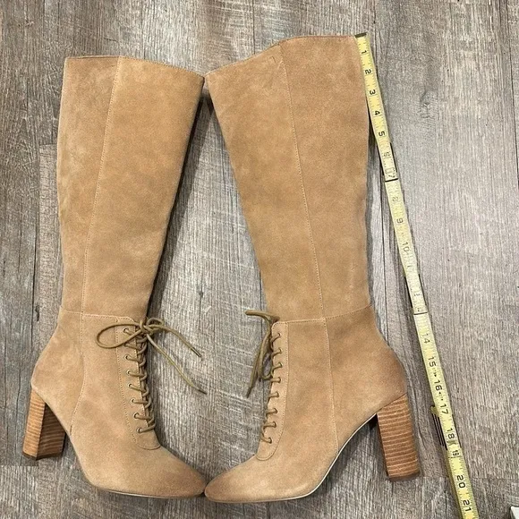 Charles David tall suede leather nude tan heeled boots size 8