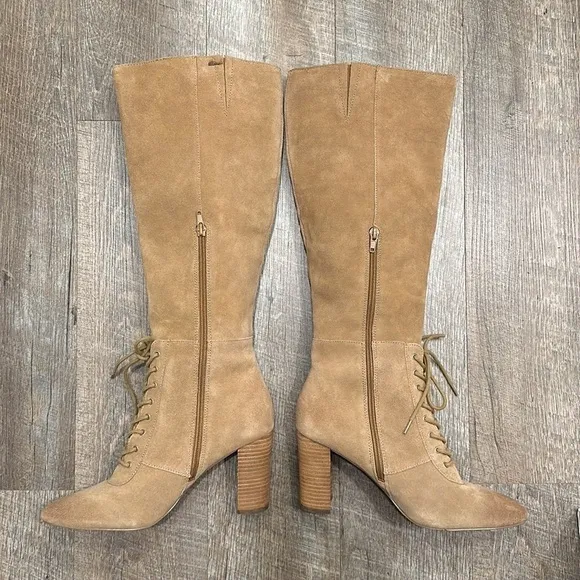 Charles David tall suede leather nude tan heeled boots size 8