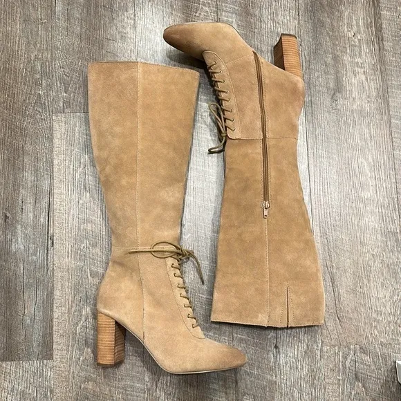 Charles David tall suede leather nude tan heeled boots size 8