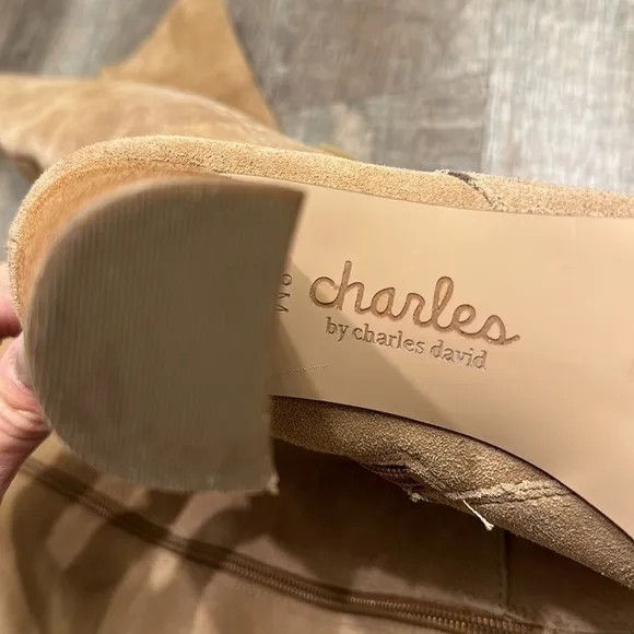 Charles David tall suede leather nude tan heeled boots size 8