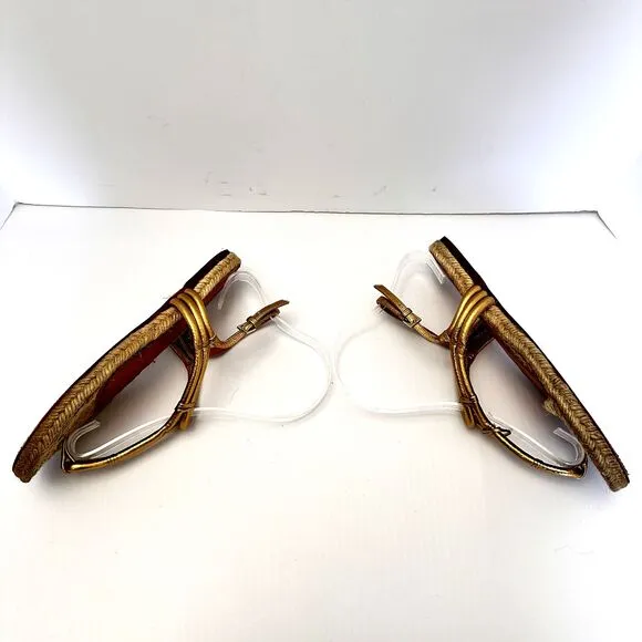 CHARLOTTE OLYMPIA Women's Metallic Gold Woven Thong Sandals SZ 37/US 7 Italy