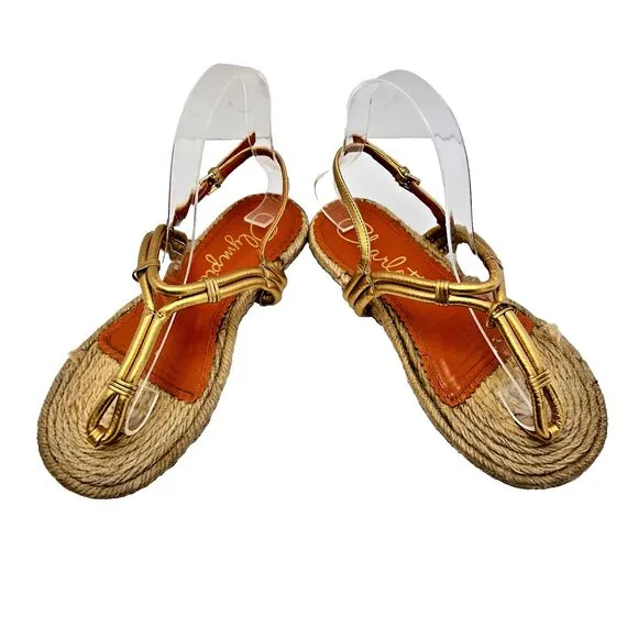 CHARLOTTE OLYMPIA Women's Metallic Gold Woven Thong Sandals SZ 37/US 7 Italy