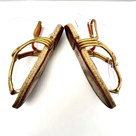 CHARLOTTE OLYMPIA Women's Metallic Gold Woven Thong Sandals SZ 37/US 7 Italy