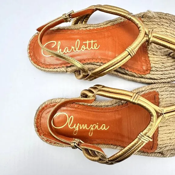CHARLOTTE OLYMPIA Women's Metallic Gold Woven Thong Sandals SZ 37/US 7 Italy