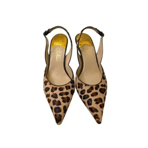 Charming Charlie Leopard Print Slingback Heels With Pointed Toe &amp; Buckle Strap