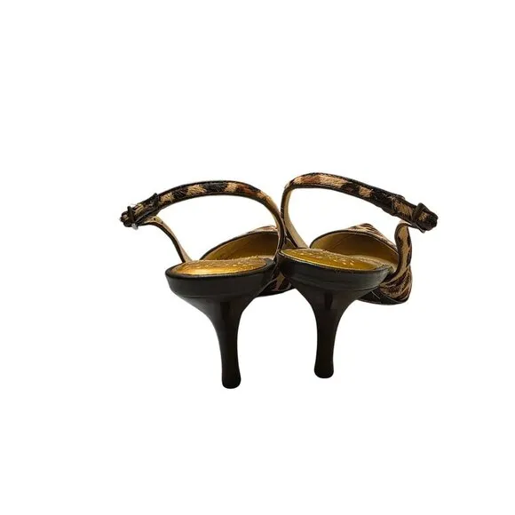 Charming Charlie Leopard Print Slingback Heels With Pointed Toe &amp; Buckle Strap