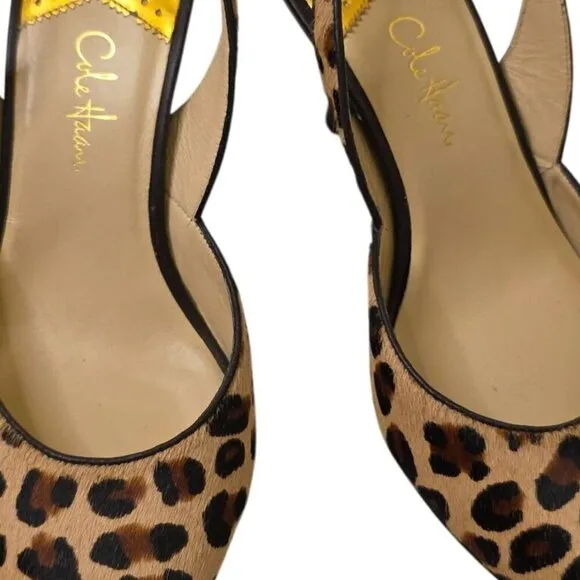 Charming Charlie Leopard Print Slingback Heels With Pointed Toe &amp; Buckle Strap