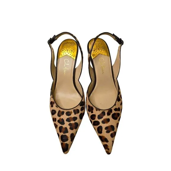 Charming Charlie Leopard Print Slingback Heels With Pointed Toe &amp; Buckle Strap