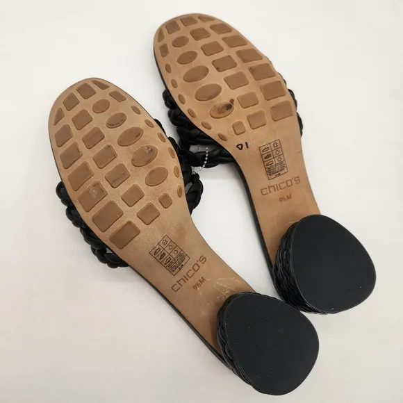 Chico's sandals 9.5M black woven leather Wilow mules chunky braided heel new$130