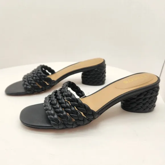 Chico's sandals 9.5M black woven leather Wilow mules chunky braided heel new$130