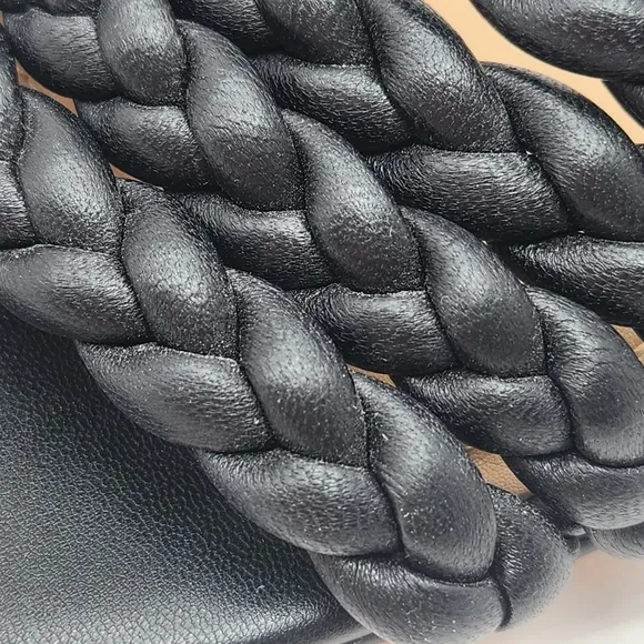 Chico's sandals 9.5M black woven leather Wilow mules chunky braided heel new$130