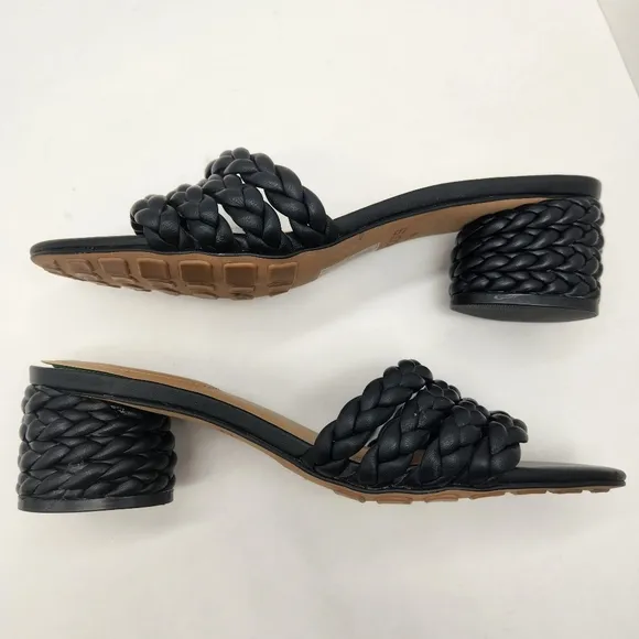 Chico's sandals 9.5M black woven leather Wilow mules chunky braided heel new$130